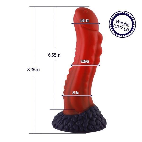 Фалоімітатор для секс-машин Hismith 8.35&Prime; Curved Silicone Dildo Red Monster Series, система KlicLok SO9966 фото