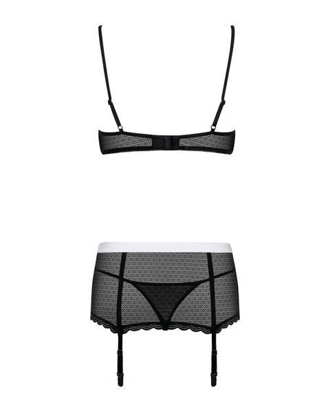 Эротический костюм горничной Obsessive Maidme set 5pcs S/M, бюстгальтер, пояс с фартуком, чулки SO7290 фото
