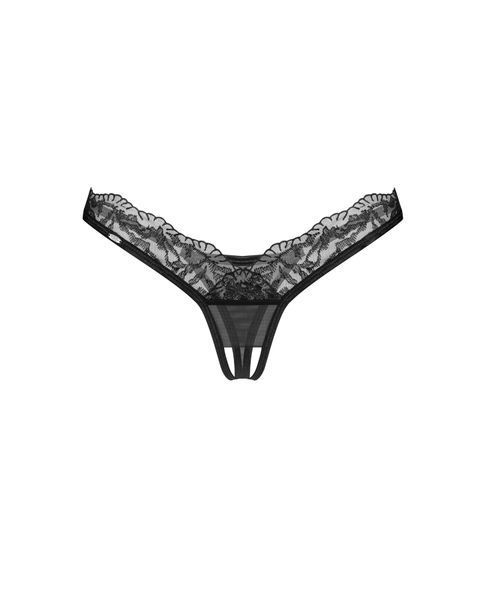 Трусики-стрінги з мереживом Obsessive Arrowel Black crotchless thong 2XL/3XL SX2584 фото