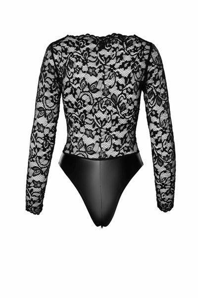 Боді Noir Handmade F296 Psyche, XXL, мереживо, довгий рукав, низ під латекс, з доступом SX0217 фото