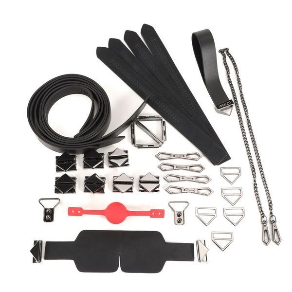 БДСМ-набір LOCKINK Bondage & Restraint Set, чорний, натуральна шкіра, фіксатори, маска, кляп SX0823 фото