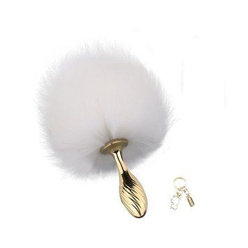 Металлическая анальная пробка &mdash; кроличий хвост LOCKINK SEVANDA White Bunny-Tail Anal Pear-shape Plug SX0868 фото