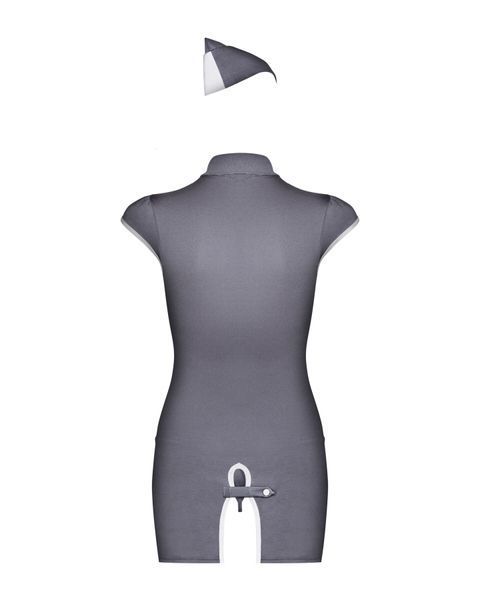 Эротический костюм стюардессы Obsessive Stewardess 3 pcs grey S/M, серый, платье, стринги, пилотка SO7308 фото