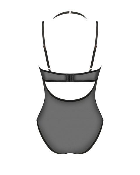 Прозрачное боди Obsessive Selinne teddy XL/2XL Black, мелкая сетка, двойные бретели SO8666 фото
