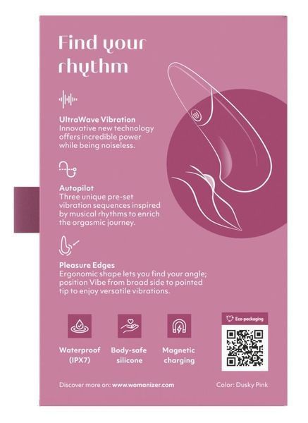 Мини-вибратор Womanizer Vibe Dusky Pink, 3 авторежима + 10 уровней интенсивности SX2144 фото