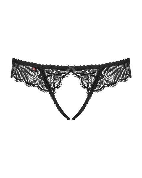 Кружевные танга с доступом Obsessive Contica crothchles thong L/XL, черные SO7257 фото