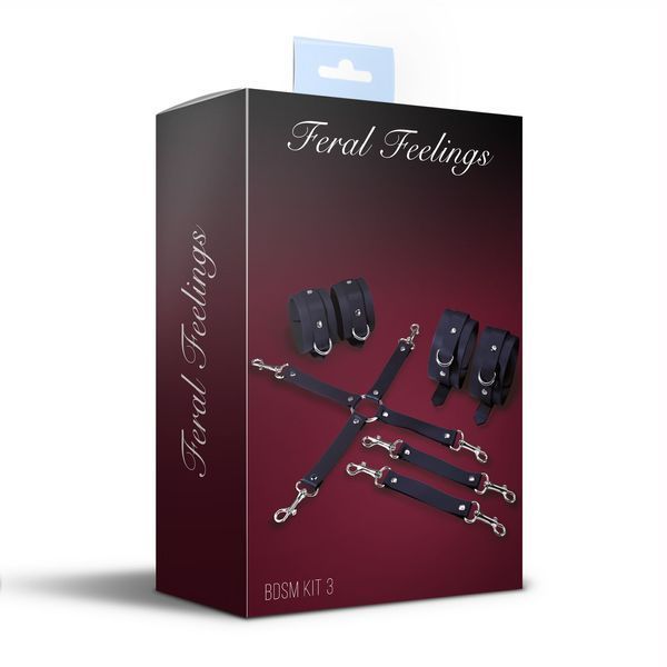 Набор для БДСМ Feral Feelings BDSM Kit 3 Black, наручники, поножи, крестовина SO8269 фото