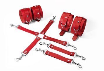 Набор для БДСМ Feral Feelings BDSM Kit 3 Red, наручники, поножи, крестовина SO8270 фото