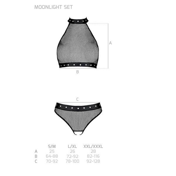 Білизна з відкритим доступом Passion MOONLIGHT SET XXL/XXXL black, топ, стрінги SO8453 фото