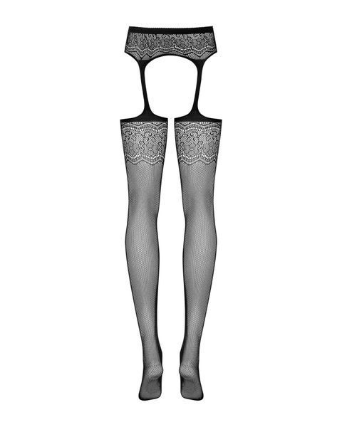 Сітчасті панчохи-стокінги з квітковим малюнком Obsessive Garter stockings S207 XL/XL, чорні, доступ SO7267 фото