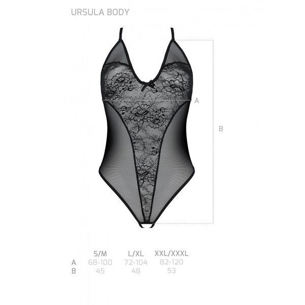 Боди с ажурным декором и открытым шагом Passion URSULA BODY L/XL, black SO5829 фото