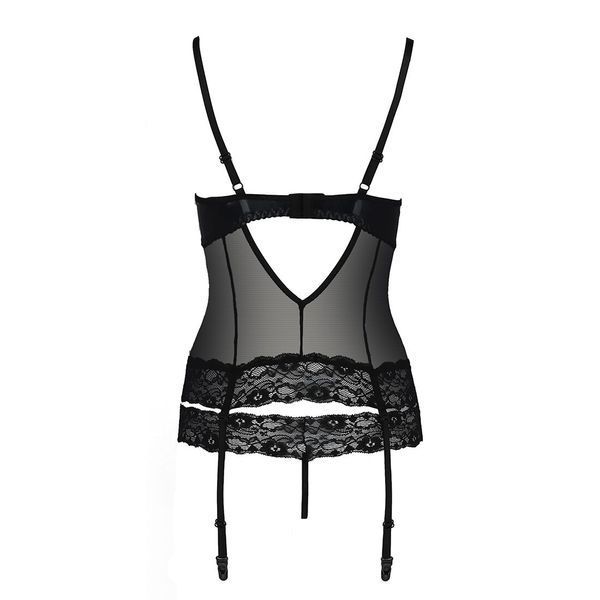 Корсет с открытой грудью Passion Exclusive NORTH CORSET L/XL, black, пажи, трусики, шнуровка PS24004 фото
