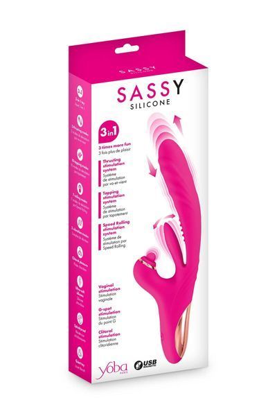 Вибратор-кролик 3в1 Yoba Sassy, вибрация, пульсация, двигающийся отросток SX3986 фото
